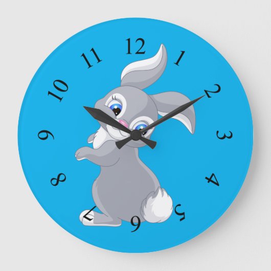 Cute Cartoon Rabbit Große Wanduhr (Vorderseite)
