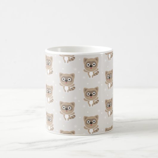 Cute Cartoon Raccoons Winter Pattern Kaffeetasse (Mittel)