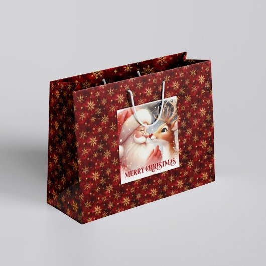 Cute Cartoon Santa and Red Nose Rudolph Gift Bag Große Geschenktüte