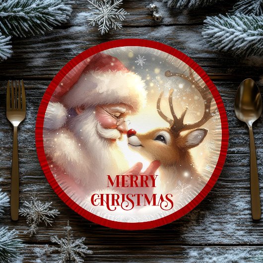Cute Cartoon Santa Rudolph Christmas Party Plates Pappteller