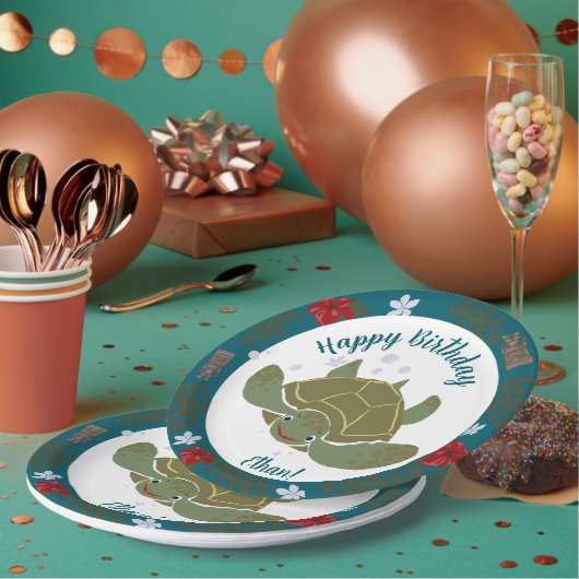 Cute Cartoon Sea Turtle Birthday Party Pappteller (Multi)