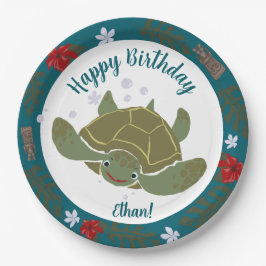 Cute Cartoon Sea Turtle Birthday Party Pappteller