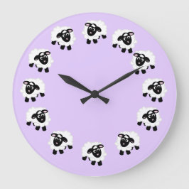 Cute Cartoon Sheep Purple Round Clock Große Wanduhr