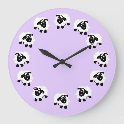 Cute Cartoon Sheep Purple Round Clock Große Wanduhr (Vorderseite)