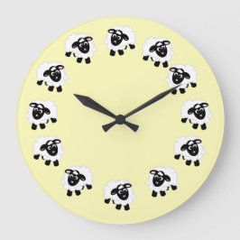 Cute Cartoon Sheep Yellow Round Clock Große Wanduhr