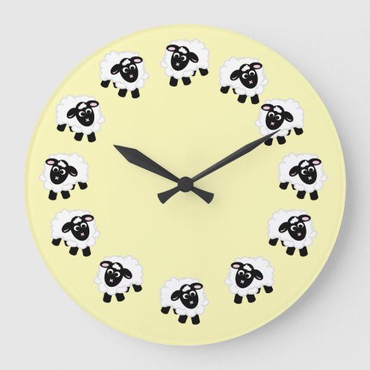 Cute Cartoon Sheep Yellow Round Clock Große Wanduhr (Vorderseite)