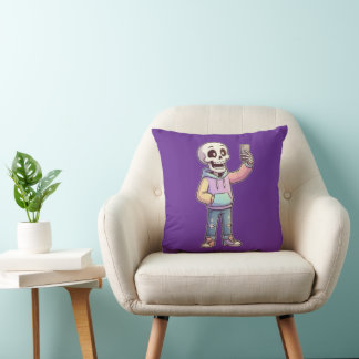 Cute Cartoon Skeleton Selfie - Full Body Trendy  Kissen