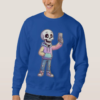 Cute Cartoon Skeleton Selfie - Full Body Trendy  Sweatshirt