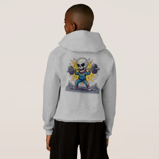 “Cute Cartoon Skeleton Weightlifter • Funny Gym Ba Hoodie (Schwarz voll)