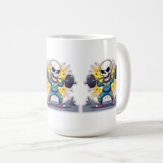 “Cute Cartoon Skeleton Weightlifter • Funny Gym Ba Kaffeetasse (VorderseiteRechts)