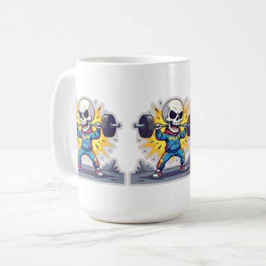 “Cute Cartoon Skeleton Weightlifter • Funny Gym Ba Kaffeetasse (Vorderseite Links)