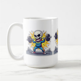 “Cute Cartoon Skeleton Weightlifter • Funny Gym Ba Kaffeetasse