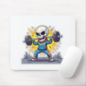 “Cute Cartoon Skeleton Weightlifter • Funny Gym Ba Mousepad (Mit Mouse)