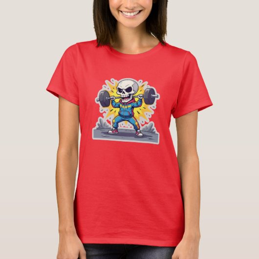 “Cute Cartoon Skeleton Weightlifter • Funny Gym Ba T-Shirt (Vorderseite)