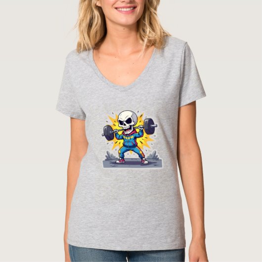 “Cute Cartoon Skeleton Weightlifter • Funny Gym Ba T-Shirt (Vorderseite)