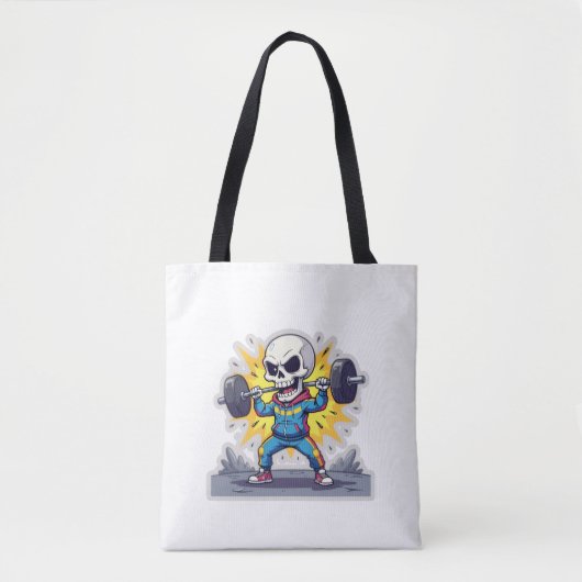 “Cute Cartoon Skeleton Weightlifter • Funny Gym Ba Tasche (Vorderseite)