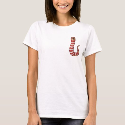 Cute Cartoon Snake Wearing Red and White T-Shirt (Vorderseite)
