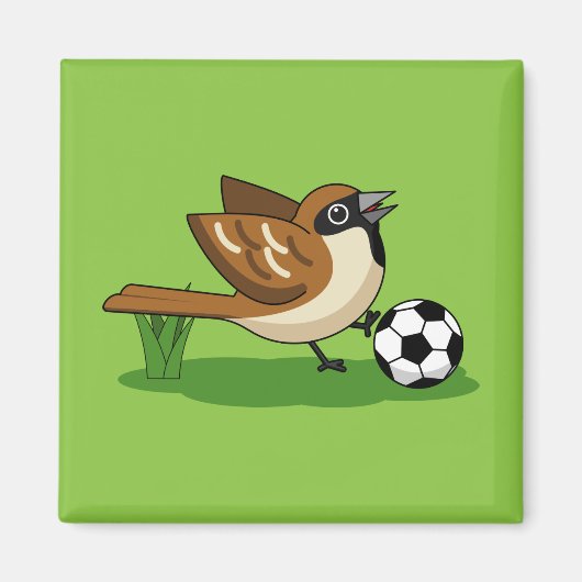 Cute Cartoon Sparrow Playing Soccer Magnet (Vorne)
