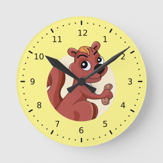 Cute cartoon squirrel with a peanut runde wanduhr (Vorderseite)