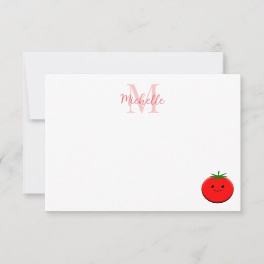 Cute Cartoon Tomato Custom Monogram Mitteilungskarte (Vorderseite)