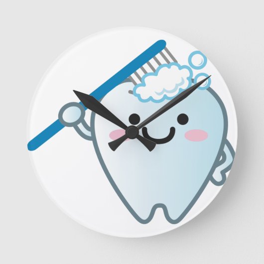 Cute Cartoon Tooth Brushing with Toothbrush Runde Wanduhr (Vorderseite)