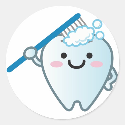 Cute Cartoon Tooth Brushing with Toothbrush Runder Aufkleber (Vorderseite)