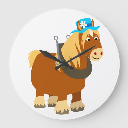 Cute Cartoon Trait Breton Horse Wall Clock Große Wanduhr (Vorderseite)