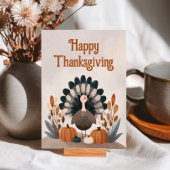 Cute Cartoon Turkey Fall Foliage Thanksgiving Postkarte