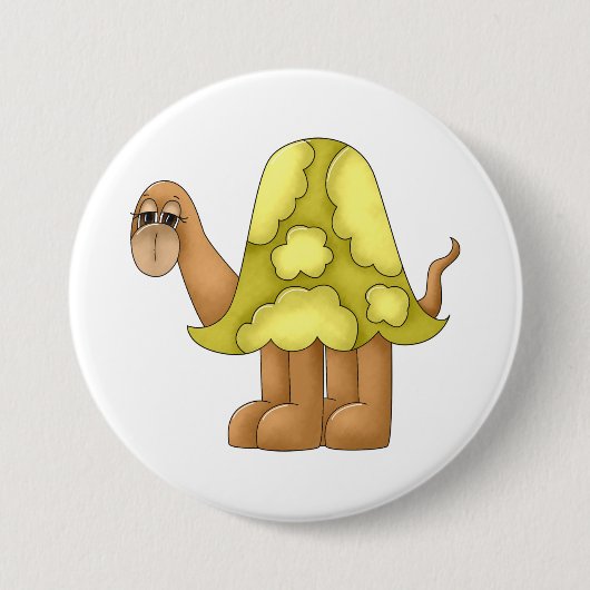 Cute Cartoon Turtle with Puffy Green Shell Button (Vorderseite)