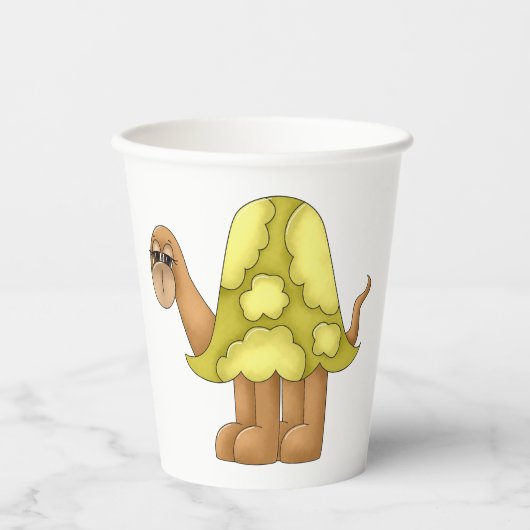 Cute Cartoon Turtle with Puffy Green Shell Pappbecher (Vorderseite)