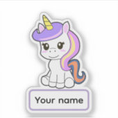 Cute cartoon Unicorn Childrens Name Vinyl Sticker (Vorderseite)
