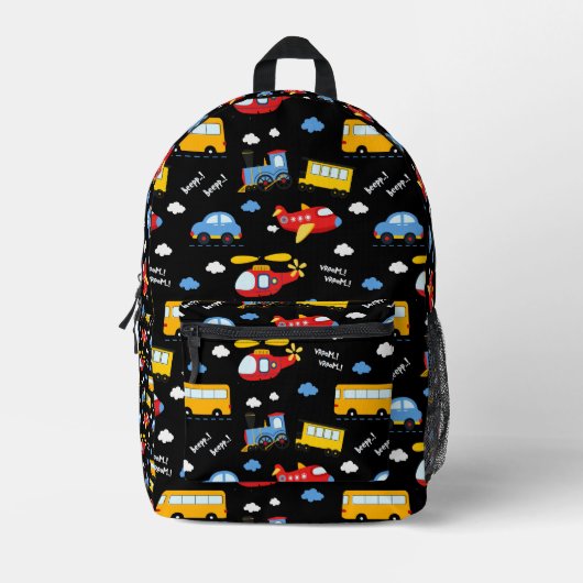 Cute Cartoon Vehicles Pattern Bedruckter Rucksack (Vorderseite)