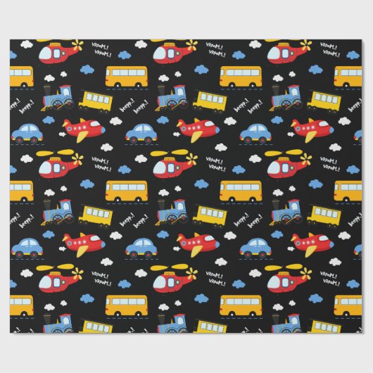 Cute Cartoon Vehicles Pattern  Geschenkpapier (Flach)