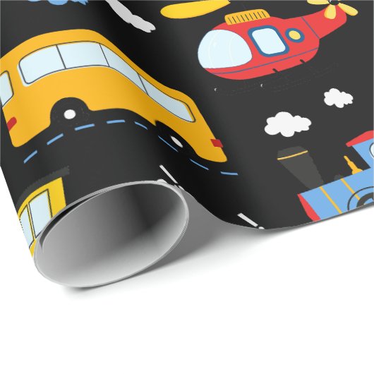 Cute Cartoon Vehicles Pattern Geschenkpapier (Rolleneckpunkt)
