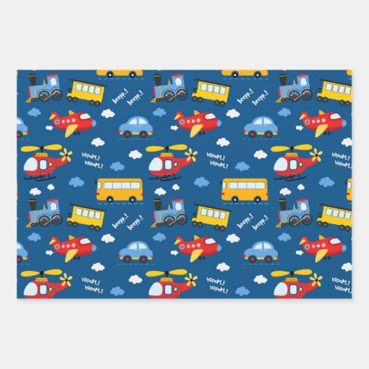 Cute Cartoon Vehicles Pattern Geschenkpapier Set (Vorderseite 3)