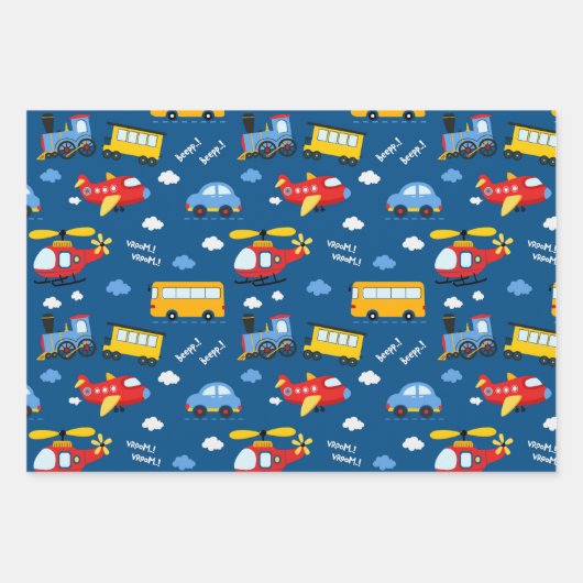 Cute Cartoon Vehicles Pattern  Geschenkpapier Set (Vorderseite)