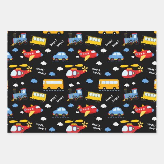 Cute Cartoon Vehicles Pattern Geschenkpapier Set (Vorderseite 3)