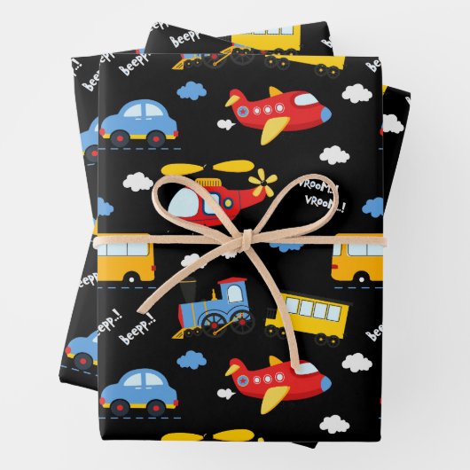 Cute Cartoon Vehicles Pattern Geschenkpapier Set (Beispiel)