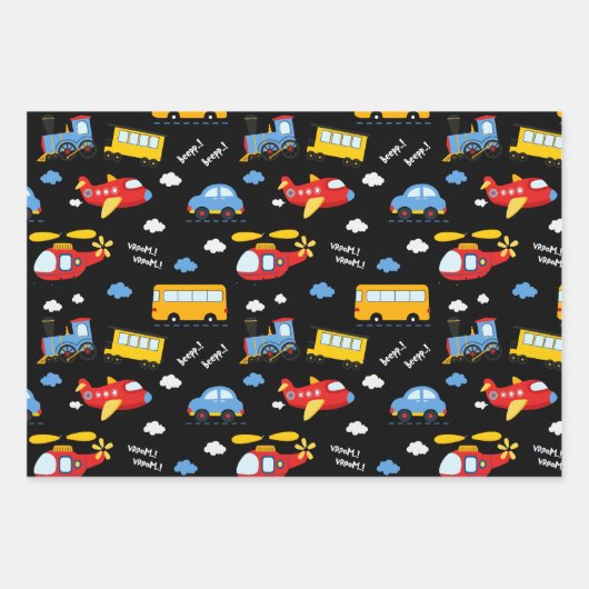 Cute Cartoon Vehicles Pattern Geschenkpapier Set (Vorderseite)