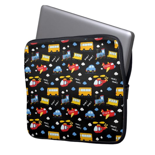 Cute Cartoon Vehicles Pattern Laptopschutzhülle (Vorderseite Links)
