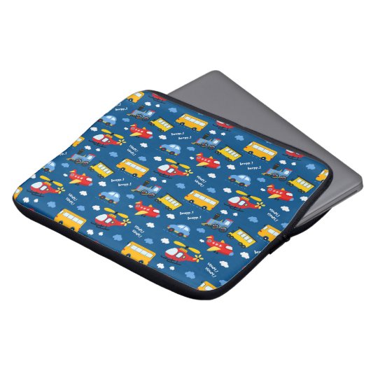 Cute Cartoon Vehicles Pattern Laptopschutzhülle (Vorne Oben)