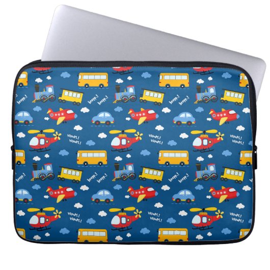 Cute Cartoon Vehicles Pattern Laptopschutzhülle (Vorderseite)