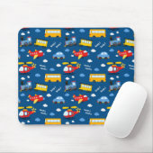 Cute Cartoon Vehicles Pattern Mousepad (Mit Mouse)