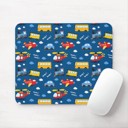 Cute Cartoon Vehicles Pattern  Mousepad (Mit Mouse)