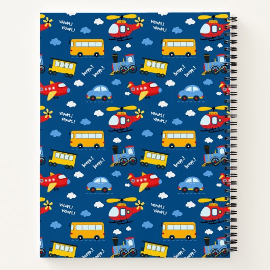 Cute Cartoon Vehicles Pattern Notizblock (Rückseite)