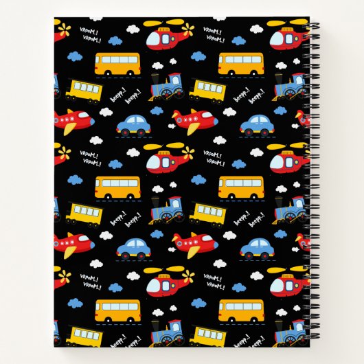 Cute Cartoon Vehicles Pattern Notizblock (Rückseite)