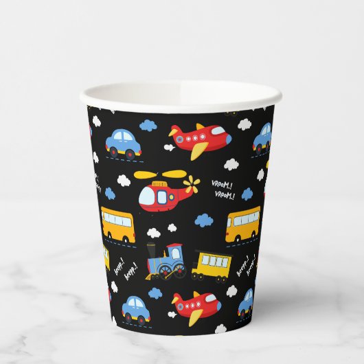 Cute Cartoon Vehicles Pattern  Pappbecher (Links)