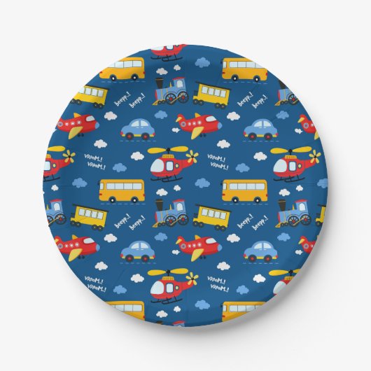 Cute Cartoon Vehicles Pattern Pappteller (Vorderseite)
