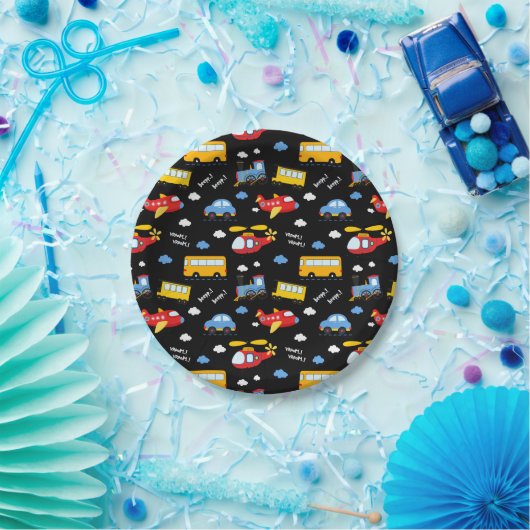 Cute Cartoon Vehicles Pattern Pappteller (Party)