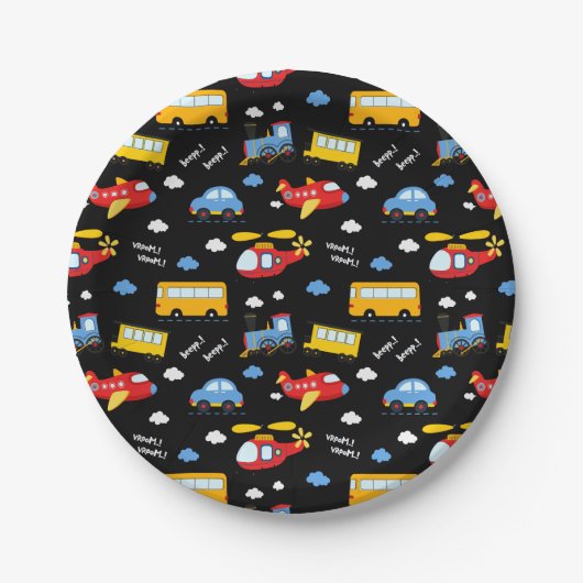 Cute Cartoon Vehicles Pattern Pappteller (Vorderseite)